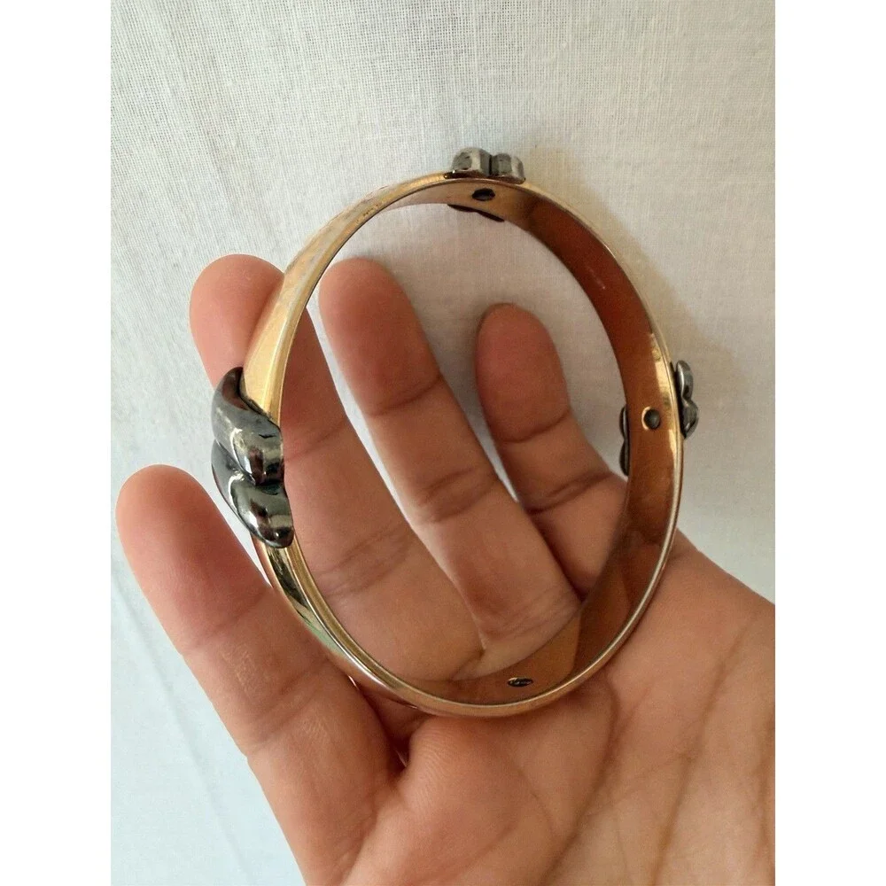 MONET TWO TONE SWIRL GOLD PLATED BANGLE BRACELET Vintage Jewelry